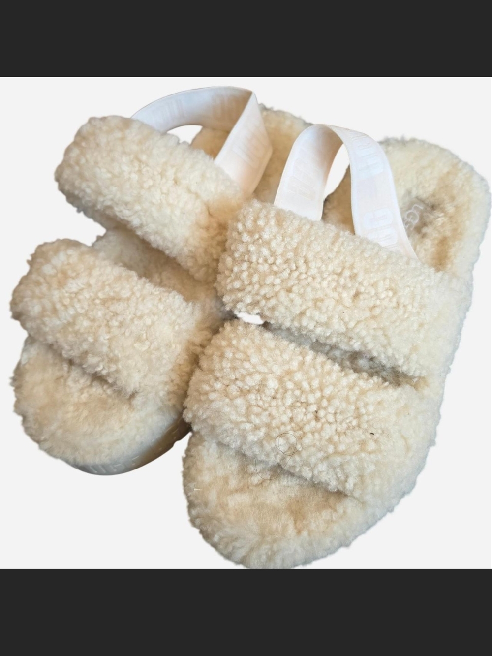 UGG Cream Fuzzy Platform Slide Sandals